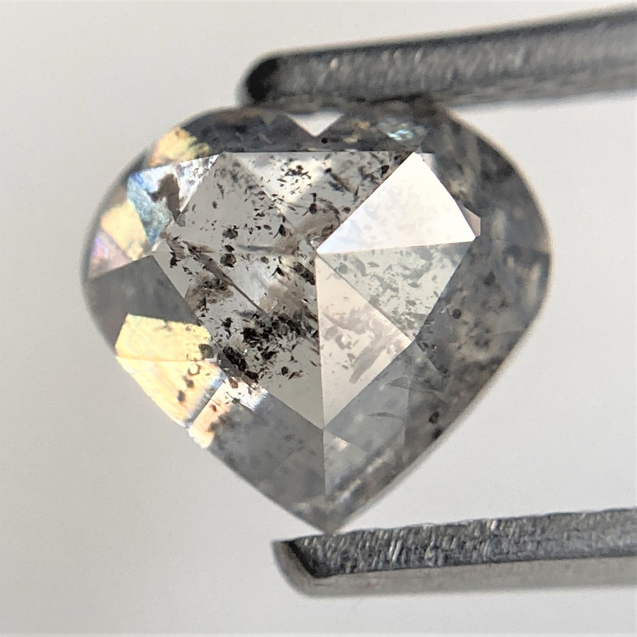 1.44 Ct Brilliant Cut Salt and Pepper Natural Loose Diamond, 6.46 mm x 7.06 mm x 4.01 mm Antique Heart Shape Natural Loose Diamond SJ93/14