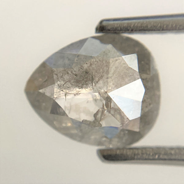 1.29 Ct 8.37 mm x 6.99 mm x 2.48 mm Pear Shape Fancy Grey Salt & Pepper Rose Cut Loose Diamond, Natural Faceted Diamond, SJ93/44