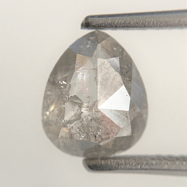 1.29 Ct 8.37 mm x 6.99 mm x 2.48 mm Pear Shape Fancy Grey Salt & Pepper Rose Cut Loose Diamond, Natural Faceted Diamond, SJ93/44