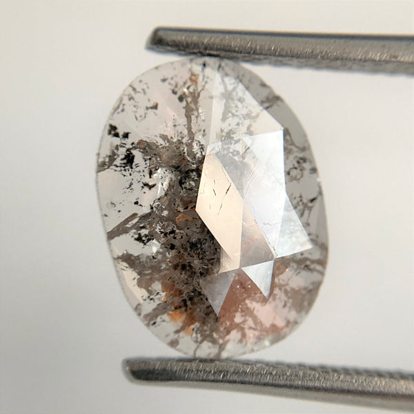 1.91 Ct Natural Loose Diamond Rose Cut Oval Shape Salt and Pepper 11.09 mm x 8.33 mm x 1.85 mm Grey Black Natural Loose Diamond SJ90/03