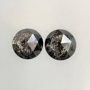 0.61 Ct Round Rose cut Natural Loose Diamond Salt and Pepper pair, 3.96 mm x 2.13 mm Fancy grey Natural Rustic Diamond for Jewelry SJ06/102