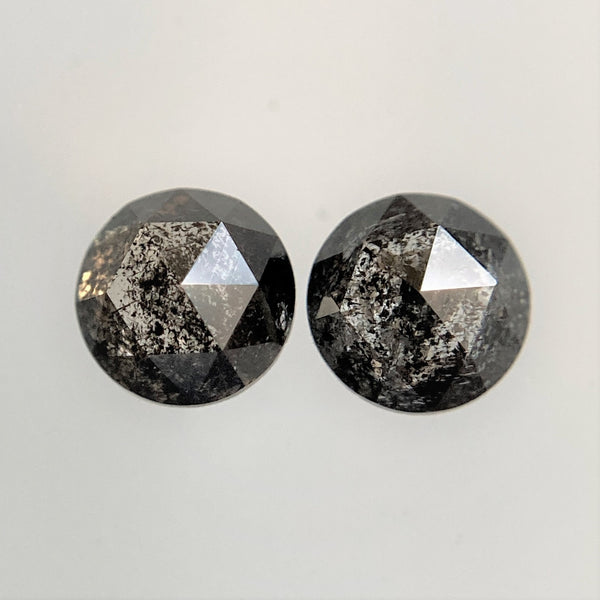 0.61 Ct Round Rose cut Natural Loose Diamond Salt and Pepper pair, 3.96 mm x 2.13 mm Fancy grey Natural Rustic Diamond for Jewelry SJ06/102
