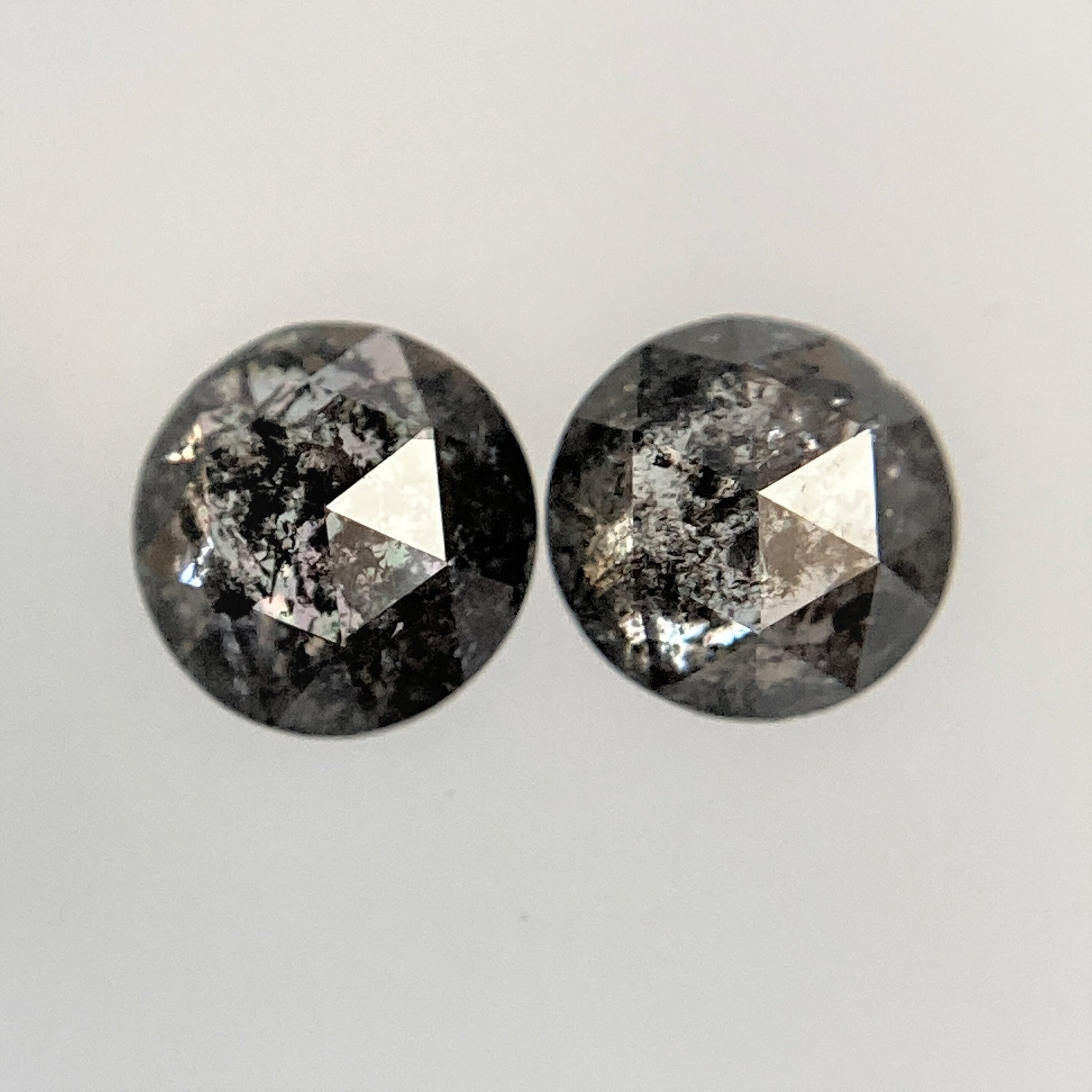0.39 Ct Round Rose cut Natural Loose Diamond Salt and Pepper pair, 3.48 mm x 1.77 mm  Fancy grey Natural Rustic Diamond for Jewelry SJ06/103