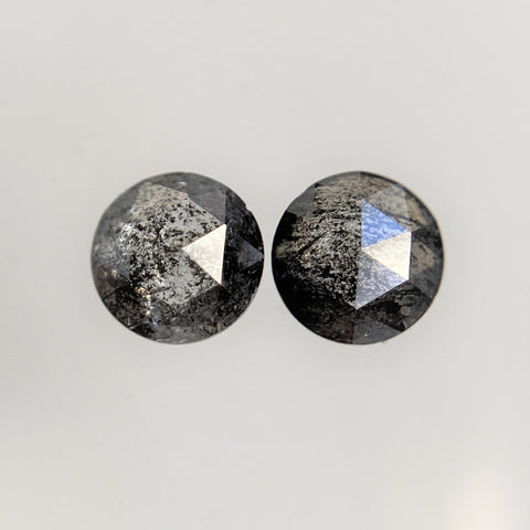 0.59 Ct Round Rose cut Natural Loose Diamond Salt and Pepper pair, 4.07 mm x 2.02 mm Fancy grey Natural Rustic Diamond for Jewelry SJ06/104