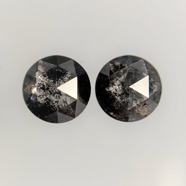0.50 Ct Round Rose cut Natural Loose Diamond Salt and Pepper pair, 3.87 mm x 1.78 mm Fancy grey Natural Rustic Diamond for Jewelry SJ06/106