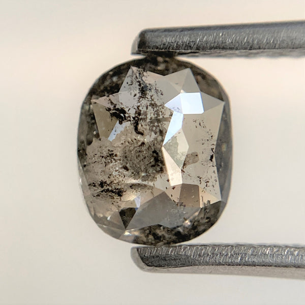 0.80 Ct Salt and pepper oval shape loose natural diamond, 6.51 mm x 5.40 mm x 2.31 mm Rose Cut flat-base Oval Natural Diamond SJ94/65