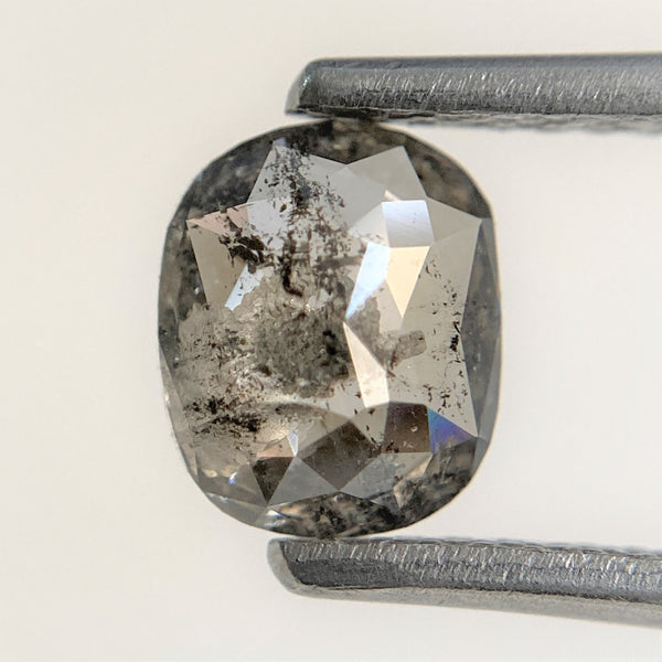 0.80 Ct Salt and pepper oval shape loose natural diamond, 6.51 mm x 5.40 mm x 2.31 mm Rose Cut flat-base Oval Natural Diamond SJ94/65