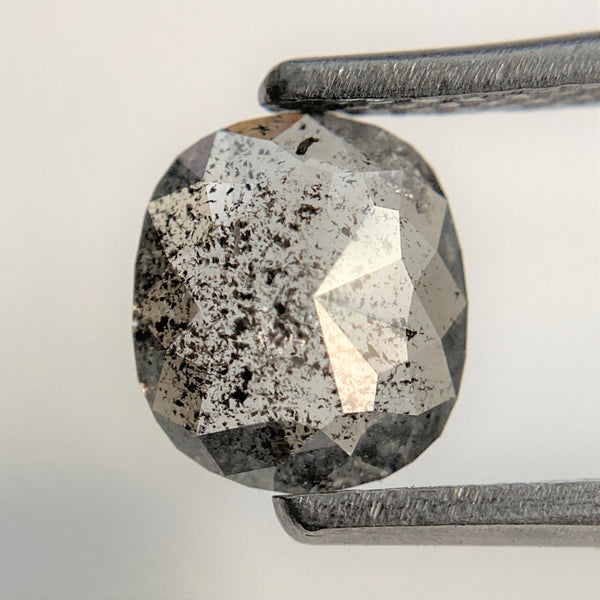 0.77 Ct Salt and pepper oval shape loose natural diamond, 6.79 mm x 6.02 mm x 2.10 mm Rose Cut flat-base Oval Natural Diamond SJ94/68