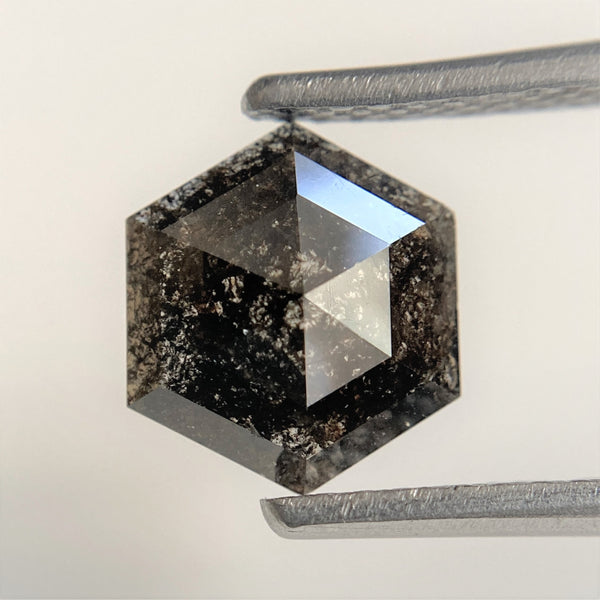 0.88 Ct Natural Loose Diamond Hexagon Shape Salt and Pepper, 8.27 mm x 7.10 mm x 1.94 mm Flat-Base Hexagonal shape Natural Diamond SJ95/13