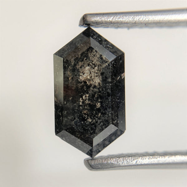 1.46 Ct Salt and Pepper Hexagon Shape Rustic Natural Loose Diamond, 9.80 mm x 5.40 mm x 3.04 mm Gray Color Natural Hexagon Diamond SJ95/36