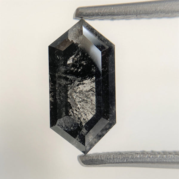 1.63 Ct Salt and Pepper Hexagon Shape Rustic Natural Loose Diamond, 10.35 mm x 5.16 mm x 3.61 mm Gray Color Natural Hexagon Diamond SJ95/37