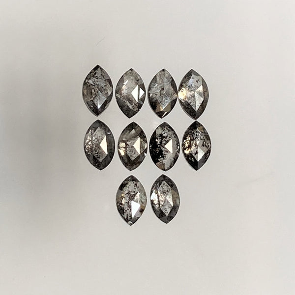 1.07 Ct Salt and Pepper Marquise Shape Diamonds 10 pcs, 4.00 x 2.50 mm Marquise Shape Natural Loose Diamonds, full-Cut Diamond Lot SJ68/101