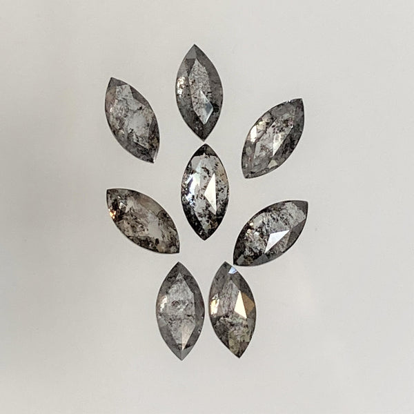 1.01 Ct Salt and Pepper Marquise Shape Diamonds 8 pcs , 5.00 x 2.50 mm Marquise Shape Natural Loose Diamonds ,full-Cut Diamond Lot SJ68/103