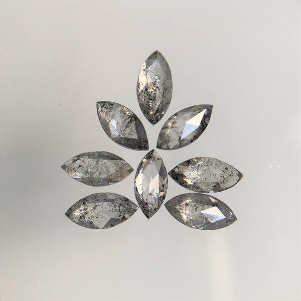 1.07 Ct Salt and Pepper Marquise Shape Diamonds 8 pcs, 5.00 x 2.50 mm Marquise Shape Natural Loose Diamonds, full-Cut Diamond Lot SJ68/105