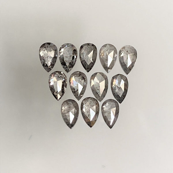 1.32 Ct Pear Shape Natural Loose Diamond 12 Pcs, 3.90 To 4.00 mm, Salt and Pepper Pear Shape Natural Loose Diamond SJ68/110