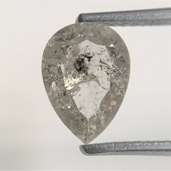 1.51 Ct Pear Shape natural loose diamond, salt and pepper diamond, 9.96 mm x 7.28 mm x 2.53 mm Rose-cut pear shape natural diamond SJ94/91
