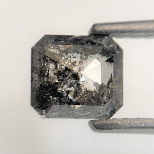 1.14 Ct Emerald Shape Salt and Pepper Natural Diamond, 6.26 mm x 5.65 mm x 2.77 mm Natural Loose Diamond, Emerald Cut Diamond, SJ95/08