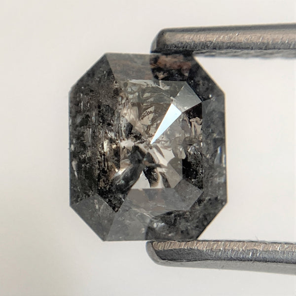 0.88 Ct Emerald Shape Salt and Pepper Natural Diamond, 6.72 mm x 5.62 mm x 2.40 mm Natural Loose Diamond, Emerald Cut Diamond, SJ95/09
