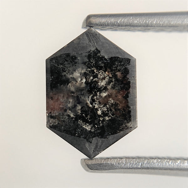 0.93 Ct Black Gray Hexagon Shape Natural Loose Diamond, 8.24 mm x 5.70 mm x 2.43 mm Black Gray Hexagon Cut loose diamond SJ95/25