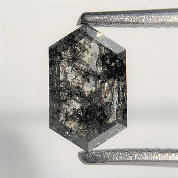 0.94 Ct Salt and Pepper Hexagon Shape Rustic Natural Loose Diamond, 8.83 mm x 5.43 mm x 1.96 mm Gray Color Natural Hexagon Diamond SJ95/31