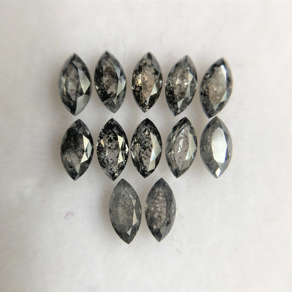 1.09 Ct Salt and Pepper Marquise Shape Diamonds 12 pcs, 2.00 x 4.00 mm Marquise Shape Natural Loose Diamonds , full-Cut Diamond Lot SJ68/97