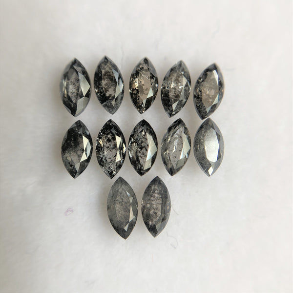 1.09 Ct Salt and Pepper Marquise Shape Diamonds 12 pcs, 2.00 x 4.00 mm Marquise Shape Natural Loose Diamonds , full-Cut Diamond Lot SJ68/97