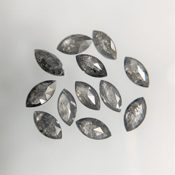 1.17 Ct Salt and Pepper Marquise Shape Diamonds 12 pcs , 2.00 x 4.00 mm Marquise Shape Natural Loose Diamonds ,full-Cut Diamond Lot SJ68/98