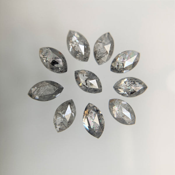 1.09 Ct Salt and Pepper Marquise Shape Diamonds 10 pcs , 4.00 x 2.50 mm Marquise Shape Natural Loose Diamonds ,full-Cut Diamond Lot SJ68/99