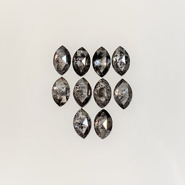 1.06 Ct Salt and Pepper Marquise Shape Diamonds 10 pcs, 4.00 x 2.50 mm Marquise Shape Natural Loose Diamonds ,full-Cut Diamond Lot SJ68/102