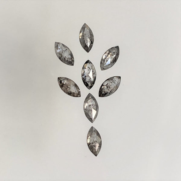 1.01 Ct Salt and Pepper Marquise Shape Diamonds 8 pcs , 5.00 x 2.50 mm Marquise Shape Natural Loose Diamonds ,full-Cut Diamond Lot SJ68/103