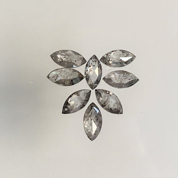 1.07 Ct Salt and Pepper Marquise Shape Diamonds 8 pcs, 5.00 x 2.50 mm Marquise Shape Natural Loose Diamonds, full-Cut Diamond Lot SJ68/105