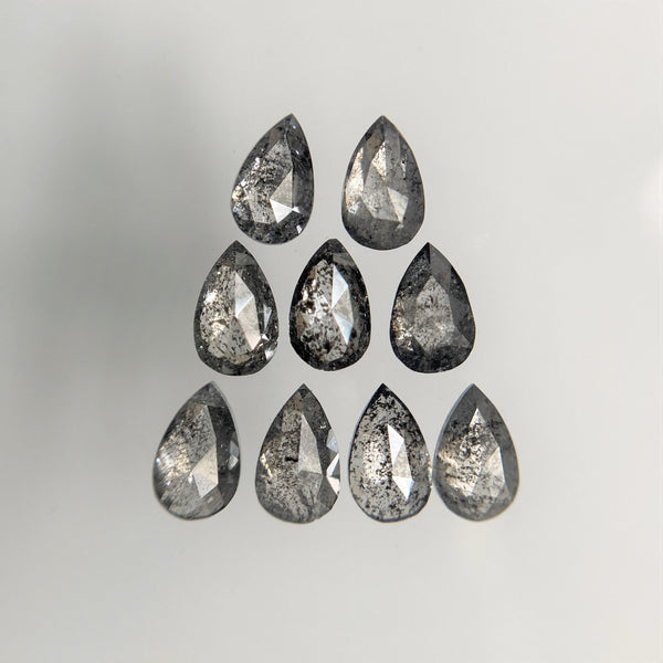 0.97 Ct Pear Shape Natural Loose Diamond 9 Pcs, 3.80 To 3.90 mm, Salt and Pepper Pear Shape Natural Loose Diamond SJ68/107