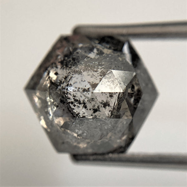 4.83 Ct Hexagon shape salt and pepper natural loose diamond 10.44 mm x 9.28 mm x 6.11 mm Step cut natural diamond for Halo Setting SJ96-03