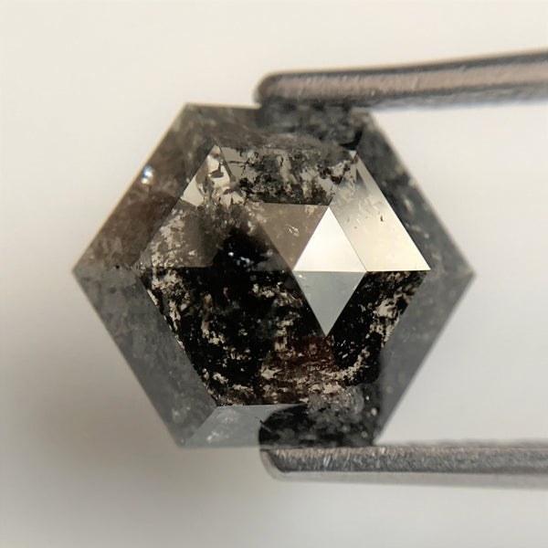 2.72 Ct Hexagon shape salt and pepper natural loose diamond 10.82 mm x 9.09 mm x 3.55 mm Step cut natural diamond for Halo Setting SJ96-05