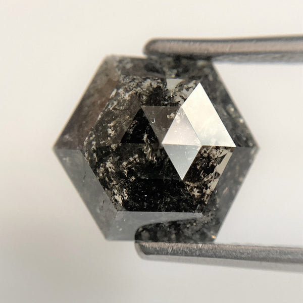 2.72 Ct Hexagon shape salt and pepper natural loose diamond 10.82 mm x 9.09 mm x 3.55 mm Step cut natural diamond for Halo Setting SJ96-05