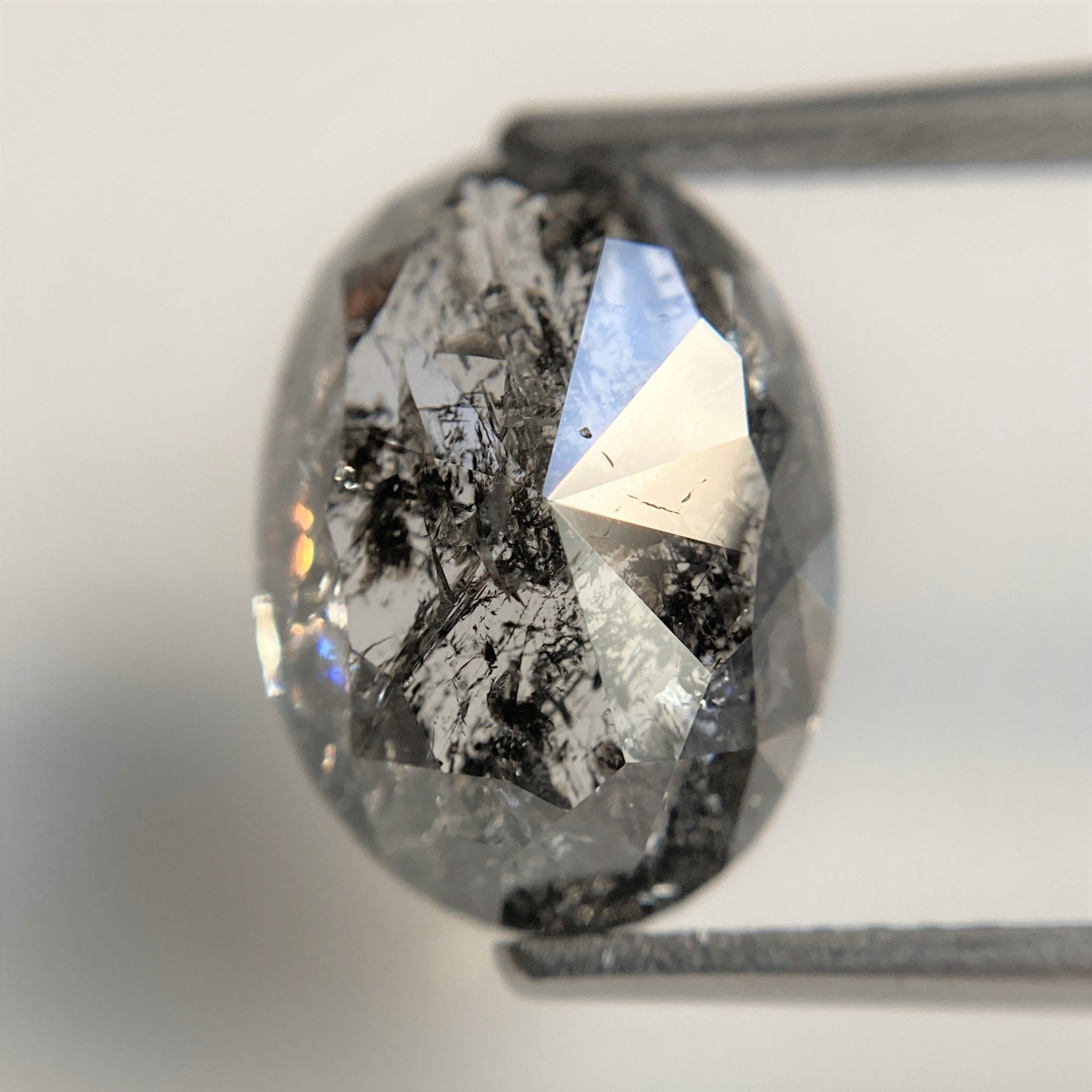 6.43 Ct Natural loose diamond Oval Shape Salt and Pepper, 12.76 mm x 9.43 mm x 6.16 mm Full Rose-Cut Oval shape natural diamond, SJ96-06