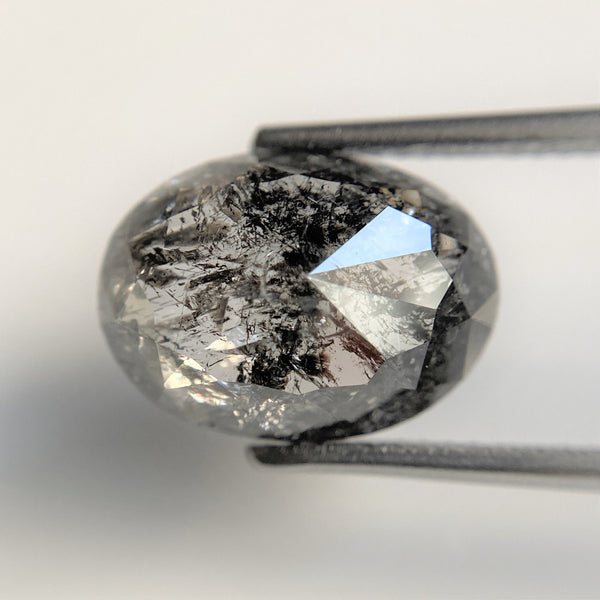6.43 Ct Natural loose diamond Oval Shape Salt and Pepper, 12.76 mm x 9.43 mm x 6.16 mm Full Rose-Cut Oval shape natural diamond, SJ96-06