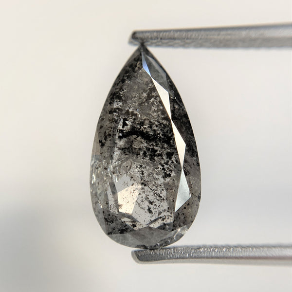 4.00 Ct Pear Shape natural loose diamond, salt and pepper diamond, 14.11 mm x 7.55 mm x 4.01 mm Rose-cut pear shape natural diamond SJ96-07