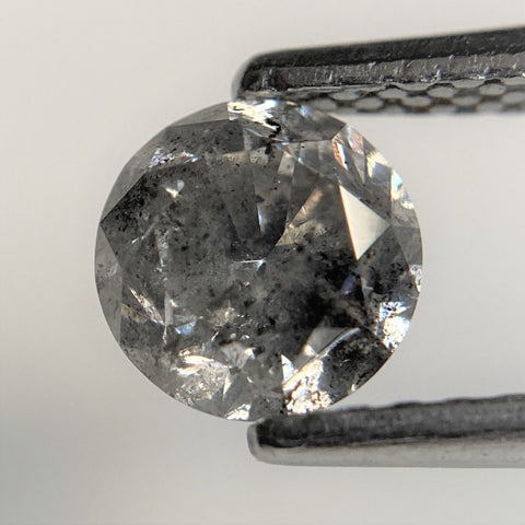 0.72 Ct Round Brilliant Cut Natural Salt and Pepper Diamond, 5.38 mm x 3.57 mm Gray and black Loose Diamonds, Natural Loose Diamond SJ98-25