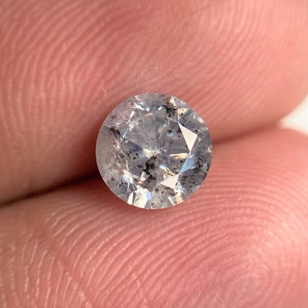 1.00 Ct Round Brilliant Cut Natural Salt and Pepper Diamond, 6.20 mm x 3.83 mm Gray and black Loose Diamonds, Natural Loose Diamond SJ99-65