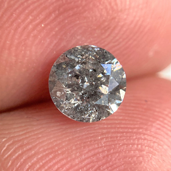 1.00 Ct 6.12 mm x 4.02 mm Natural Loose Diamond Round Brilliant Salt And Pepper, Gray and Black Color i3 Clarity Round Diamond SJ99-66
