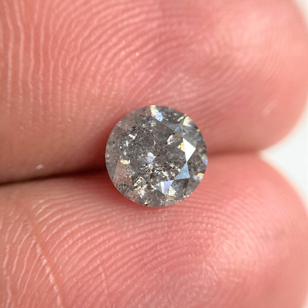 1.00 Ct 6.28 mm x 3.92 mm Natural Loose Diamond Round Brilliant Salt And Pepper, Gray and Black Color i3 Clarity Round Diamond SJ99-67