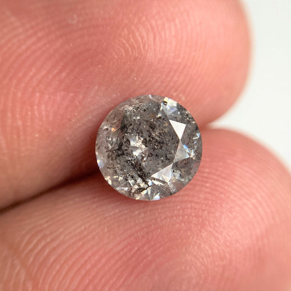 1.39 Ct Salt and Pepper Brilliant Cut Natural Diamond, 6.84 mm x 4.52 mm Grey & Black Loose Diamonds, Natural Loose Diamond SJ97-07
