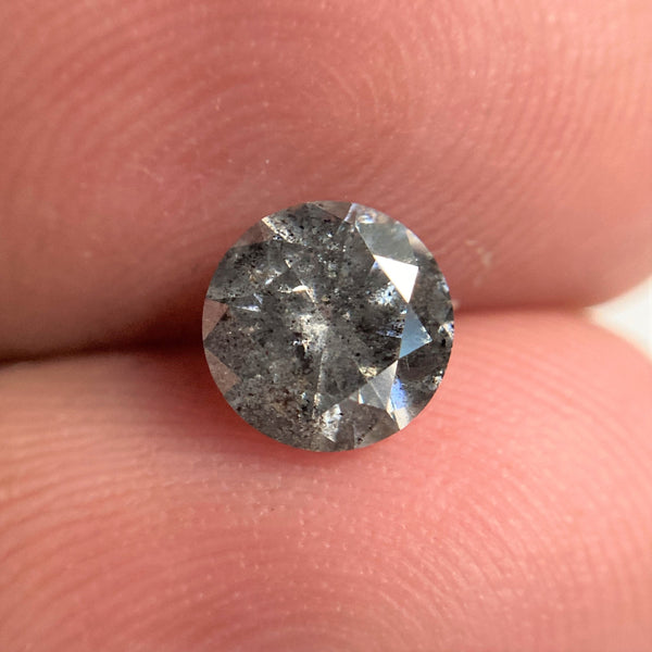 0.87 Ct Natural Loose Diamond Round Brilliant Cut Fancy Gray Black Color i3 Clarity 6.07 mm x 3.66 mm Size, Salt and Pepper Diamond SJ97-29