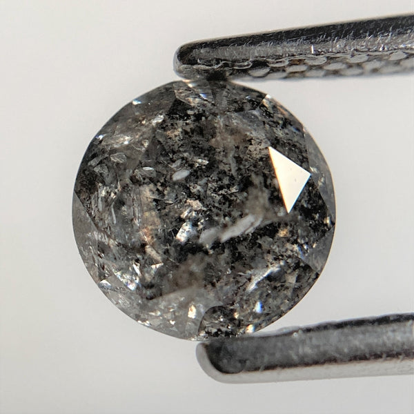 0.75 Ct Round Brilliant Cut Natural Salt and Pepper Diamond, 5.58 mm x 3.35 mm Gray and black Loose Diamonds, Natural Loose Diamond SJ98-24