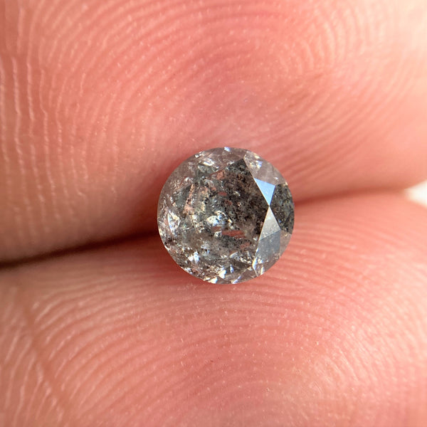 0.75 Ct Round Brilliant Cut Natural Salt and Pepper Diamond, 5.58 mm x 3.35 mm Gray and black Loose Diamonds, Natural Loose Diamond SJ98-24