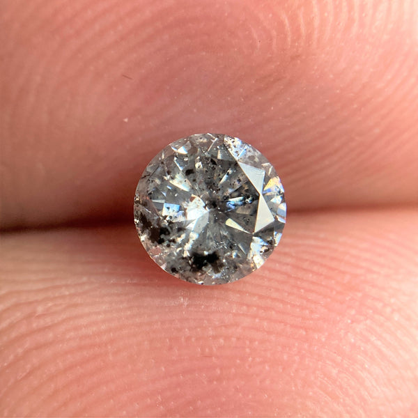 0.54 Ct Round Brilliant Cut Natural Salt and Pepper Diamond, 5.07 mm x 3.13 mm Gray and black Loose Diamonds, Natural Loose Diamond SJ98-29