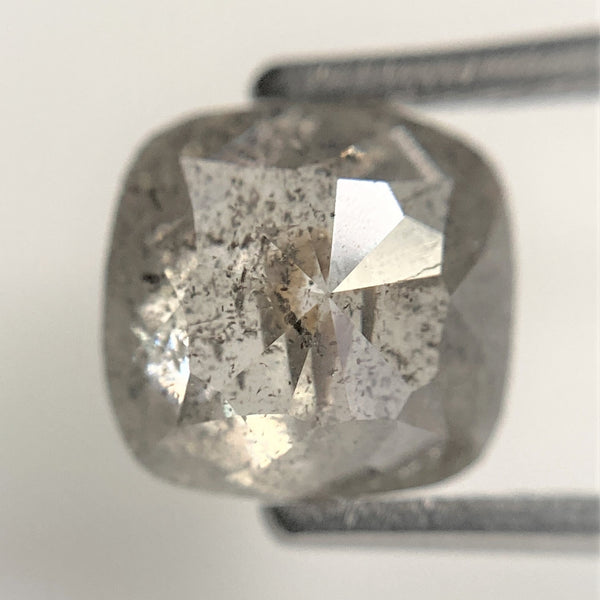 1.97 Ct Cushion shape salt and pepper loose diamond, 7.77 mm x 7.47 mm x 3.81 mm Cushion rose cut grey color diamond conflict free SJ88-49