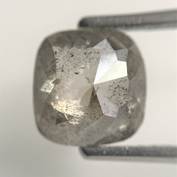 1.88 Ct Cushion shape salt and pepper loose diamond, 7.77 mm x 7.52 mm x 3.72 mm Cushion rose cut grey color diamond conflict free SJ88-50