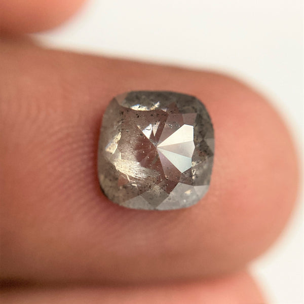 1.88 Ct Cushion shape salt and pepper loose diamond, 7.77 mm x 7.52 mm x 3.72 mm Cushion rose cut grey color diamond conflict free SJ88-50